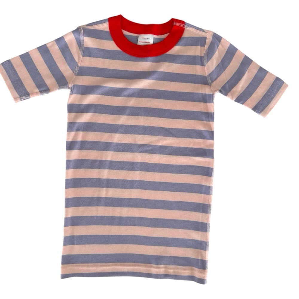 Hanna Andersson Short Sleeve Cotton Pink Blue Striped Long John Top Sz 140 / 10